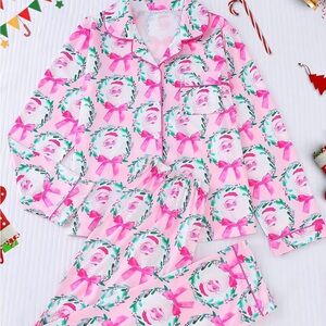 Pink Santa Print Pajama Set
